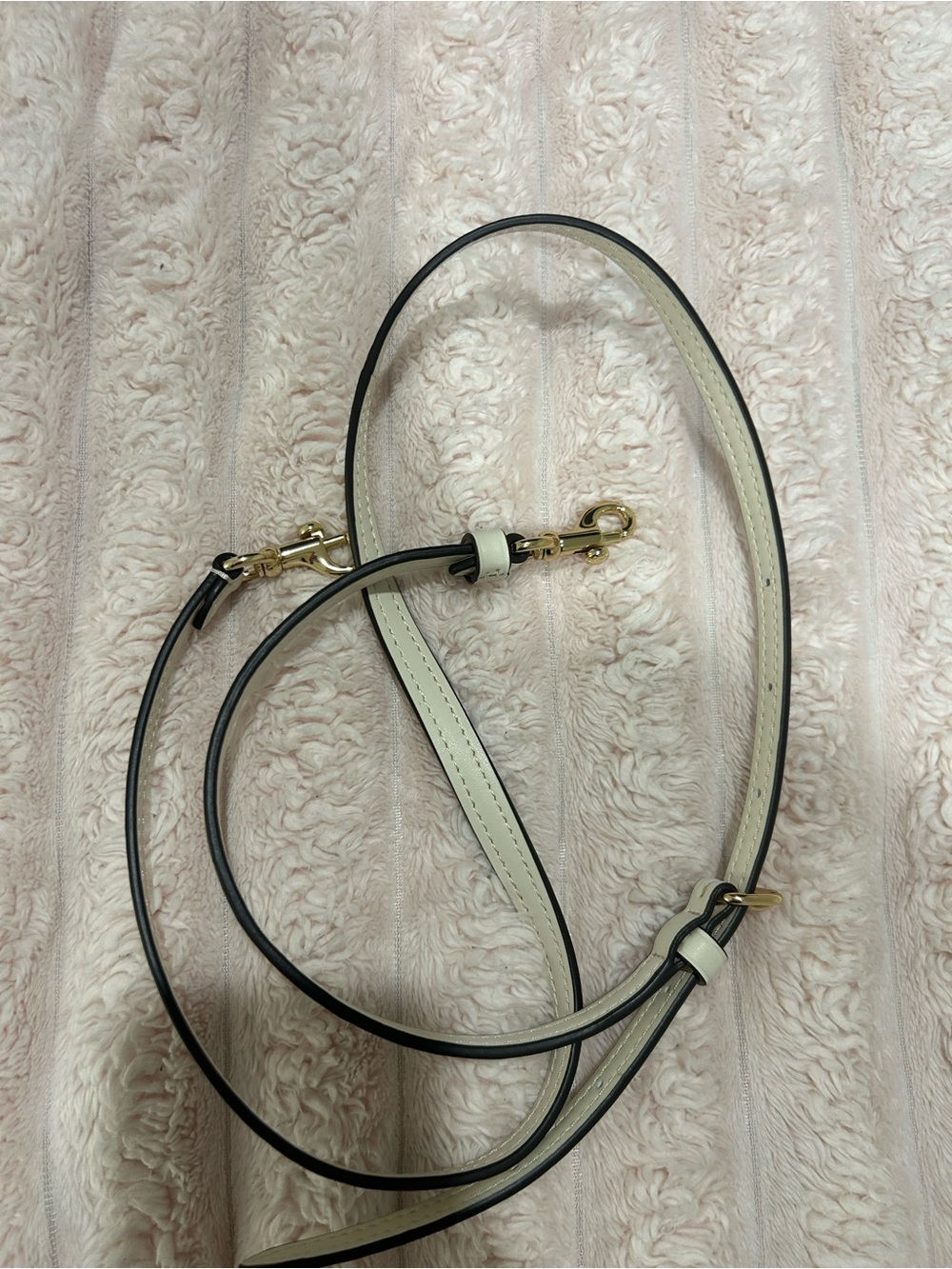 Coach Leather Crossbody Strap in Cream with Black Edging and Gold Hardware